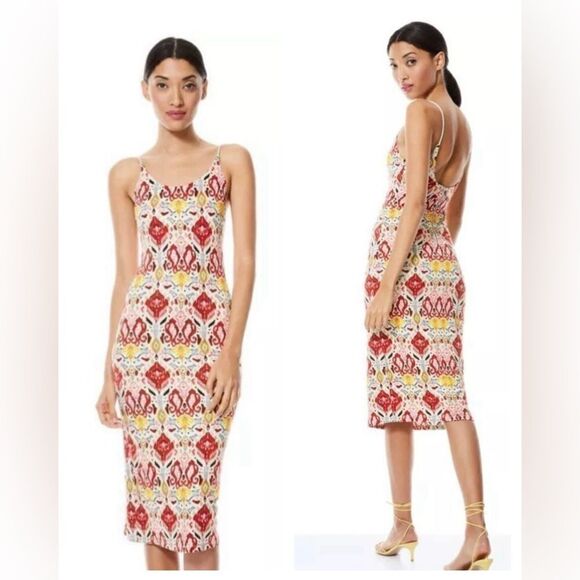 Alice + Olivia Delora Sleeveless Multicolor Printed Midi Dress size 4 NWT $285 - Picture 1 of 4